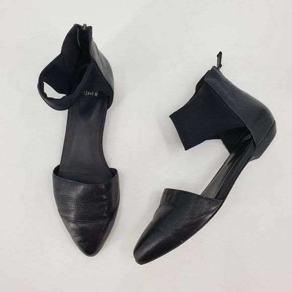 Eileen Fisher Allot Point Toe Black Leather Flats